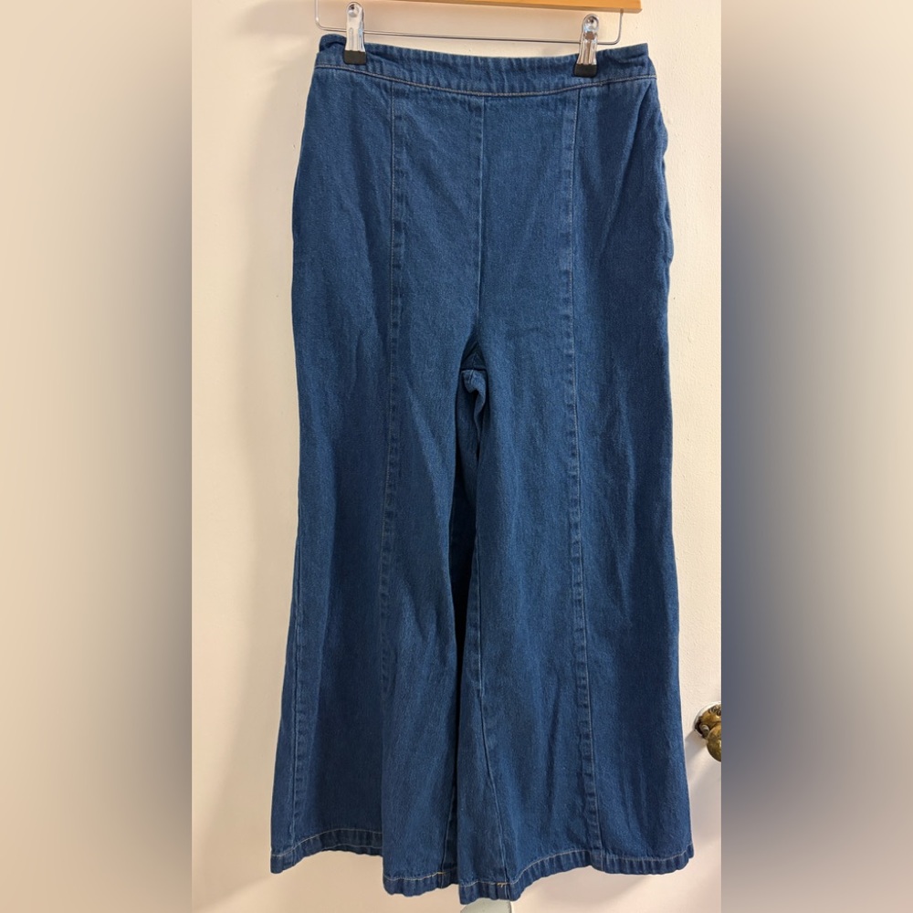Wide Leg Denim Jeans in Deep Blue size M